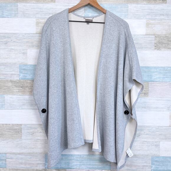 Lilla P Longline Open Front Ruana Sweater Gray Ribbed Knit Womens One Size OS - Picture 1 of 7